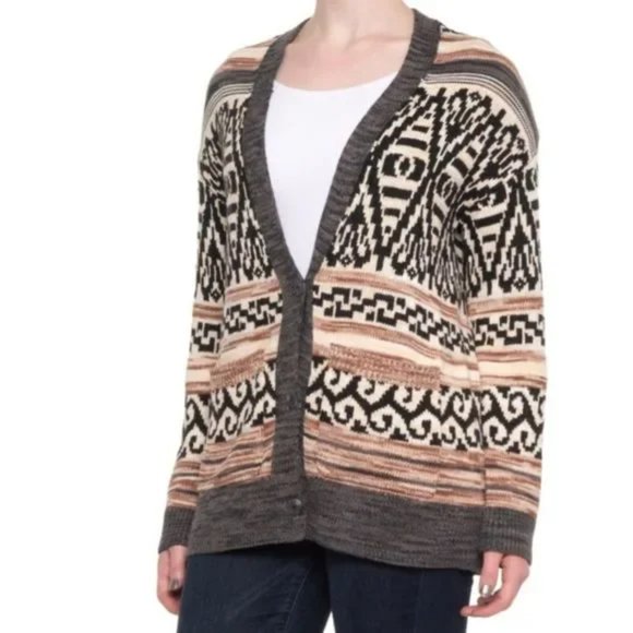 Lucky Brand boyfriend button front chunky knit southwestern cardigan sweater - Picture 1 of 6